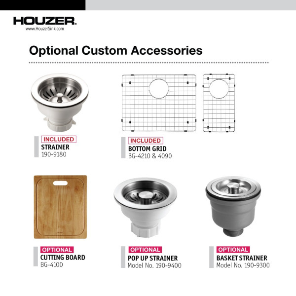 Houzer CTO-3370SR Series Undermount Stainless Kitchen Sink + Right Prep Bowl