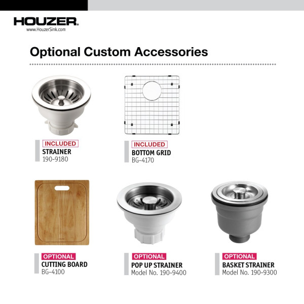 Houzer CTR-1700 Contempo Series Undermount Stainless Steel Bowl Bar/Prep Sink