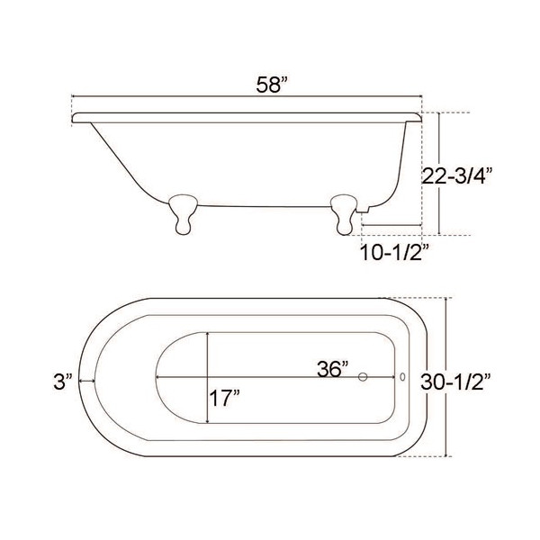 Barclay Ballard CTR7H58-WH-PN 58 Inch Bathtub W/ 7 Inch Rim Holes Polished Nickel Ball and Claw Feet