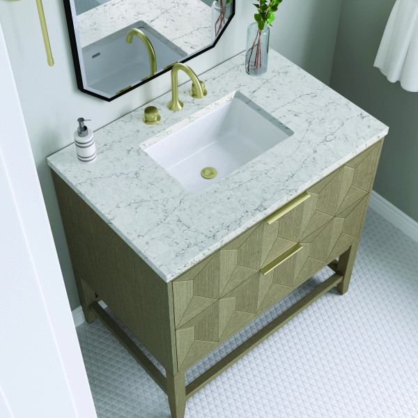 James Martin D100-V36-PBO-3EJP Vanity Pebble Oak w/ Eternal Jasmine Pearl Top