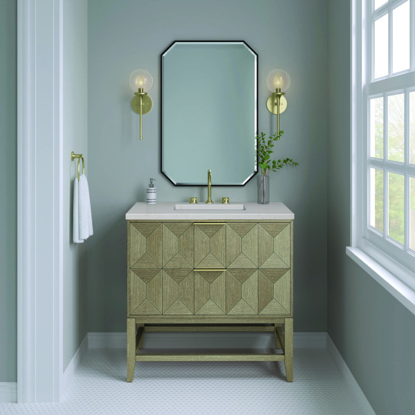 James Martin D100-V36-PBO-3EMR Single Vanity Pebble Oak w/ Eternal Marfil Top