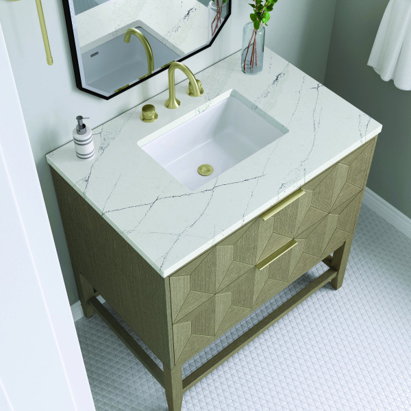 James Martin D100-V36-PBO-3ENC Single Vanity Pebble Oak w/ Etehreal Noctis Top
