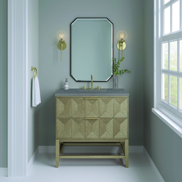 James Martin D100-V36-PBO-3GEX Single Vanity, Pebble Oak w/ Grey Expo Top