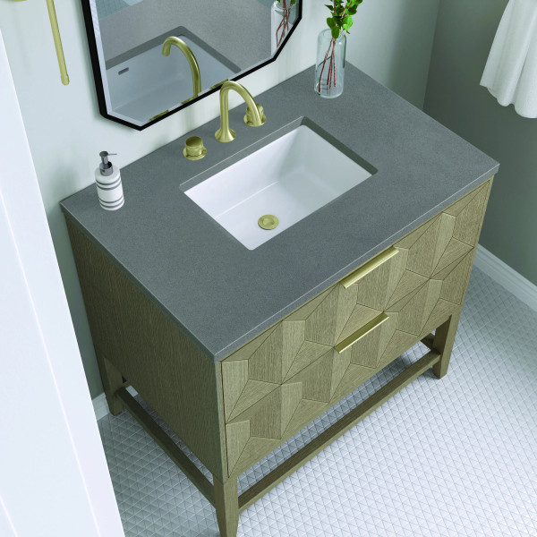 James Martin D100-V36-PBO-3GEX Single Vanity, Pebble Oak w/ Grey Expo Top