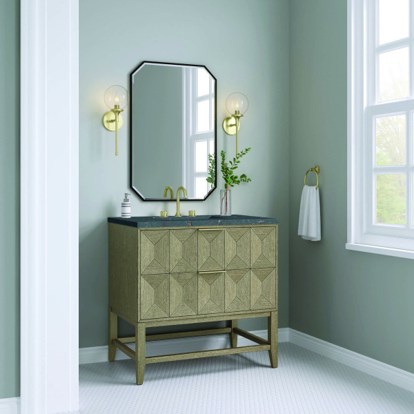 James Martin D100-V36-PBO-3PBL 36" Vanity Pebble Oak w/ 3 CM Parisien Bleu Top