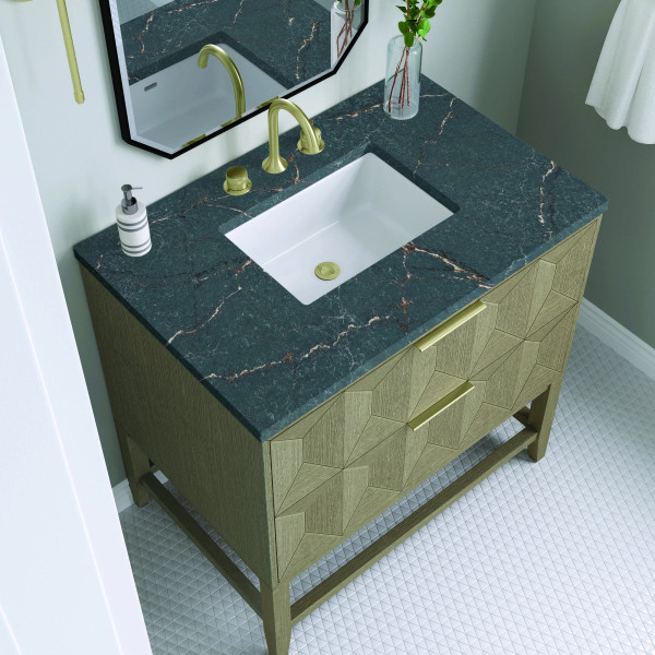 James Martin D100-V36-PBO-3PBL 36" Vanity Pebble Oak w/ 3 CM Parisien Bleu Top