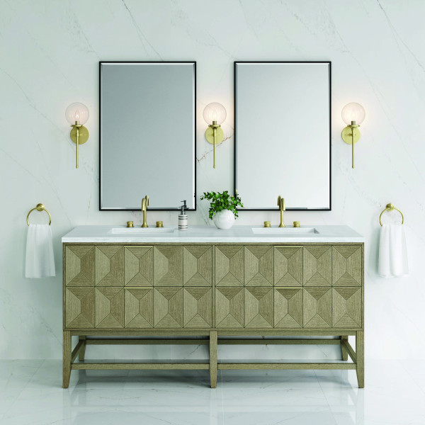 James Martin D100-V72-PBO-3AF Double Vanity Pebble Oak w/ Arctic Fall Top