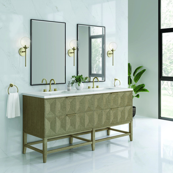 James Martin D100-V72-PBO-3AF Double Vanity Pebble Oak w/ Arctic Fall Top