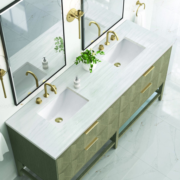 James Martin D100-V72-PBO-3AF Double Vanity Pebble Oak w/ Arctic Fall Top