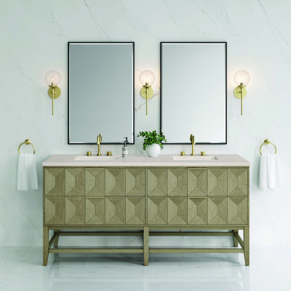 James Martin D100-V72-PBO-3EMR Double Vanity, Pebble Oak w/ Eternal Marfil Top