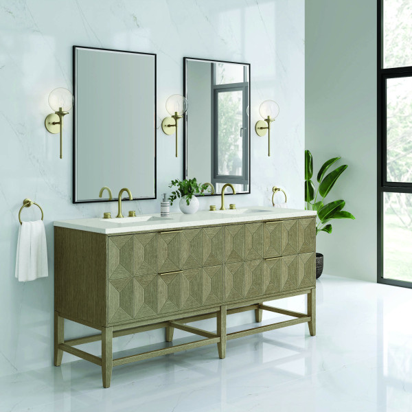 James Martin D100-V72-PBO-3LDL 72" Vanity Pebble Oak w/ 3 CM Lime Delight Top