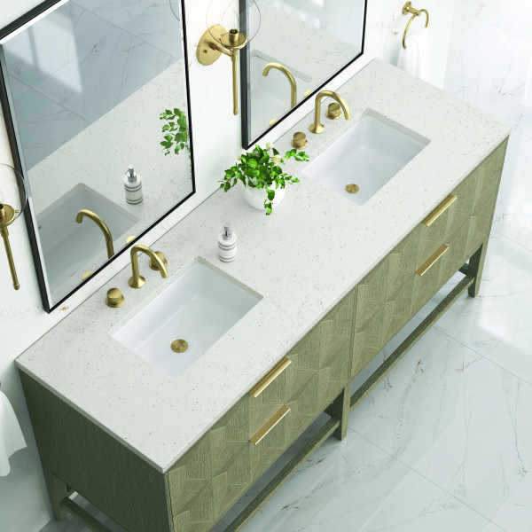 James Martin D100-V72-PBO-3LDL 72" Vanity Pebble Oak w/ 3 CM Lime Delight Top