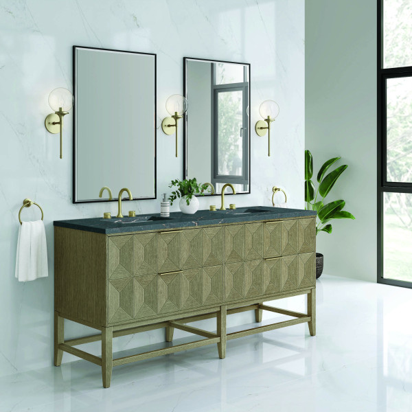 James Martin D100-V72-PBO-3PBL 72" Vanity Pebble Oak w/ 3 CM Parisien Bleu Top