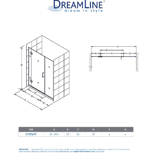 DreamLine D1270672 Unidoor-X 39 - 39 1/2 in. W x 72 in. H Hinged Shower Door