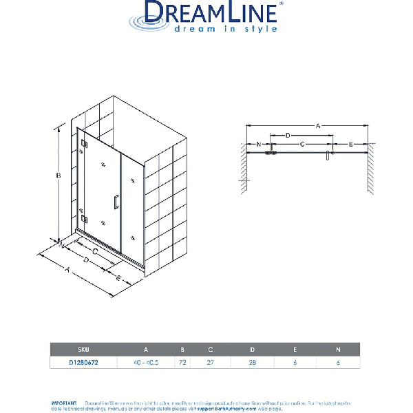 DreamLine D1280672 Unidoor-X 40 - 40 1/2 in. W x 72 in. H Hinged Shower Door