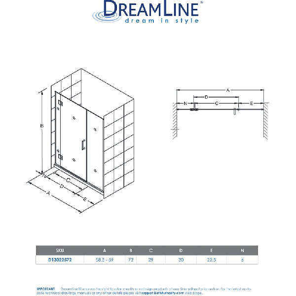 DreamLine D13022572 Unidoor-X 58 1/2 - 59 in. W x 72 in. H Hinged Shower Door