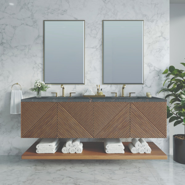 James Martin D200-V72-CSN-3PBL 72" Vanity Chestnut w/ 3 CM Parisien Bleu Top