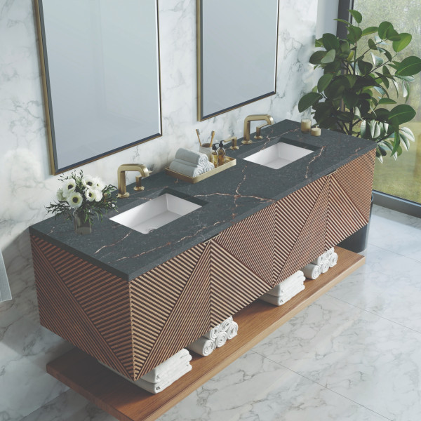 James Martin D200-V72-CSN-3PBL 72" Vanity Chestnut w/ 3 CM Parisien Bleu Top