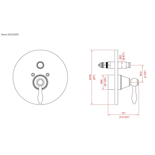 Dawn D2221601 Lever Handle Pressure Balancing Diverter Valve Trim