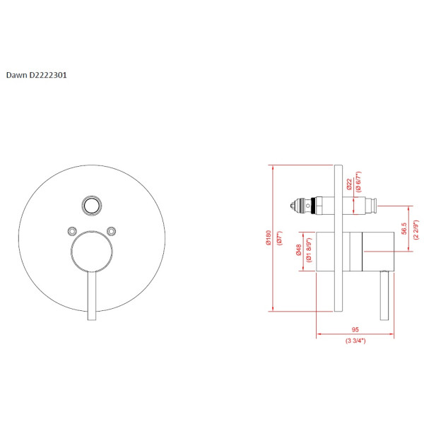Dawn D2222301 Lever Handle Pressure Balancing Diverter Valve Trim