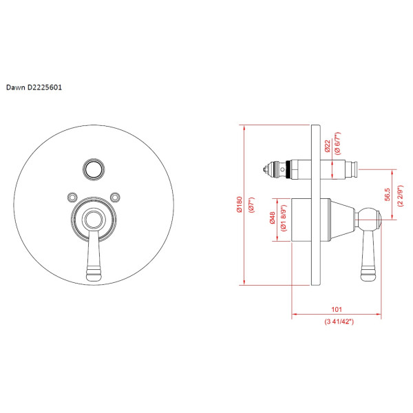 Dawn D2225601 Lever Handle Pressure Balancing Diverter Valve Trim