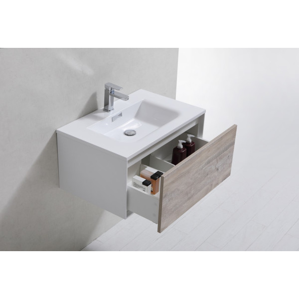 KubeBath D30NW Divario 30" Nature Wood Wall Mount Modern Bathroom Vanity