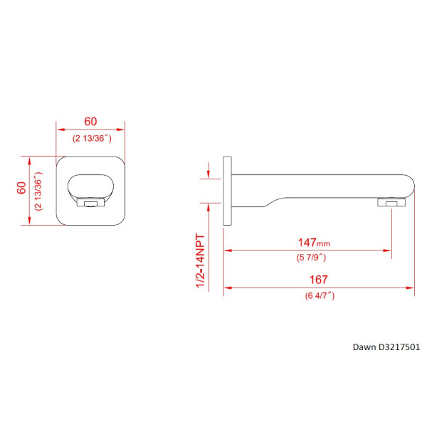 Dawn D321750 Wall Mount Tub Spout