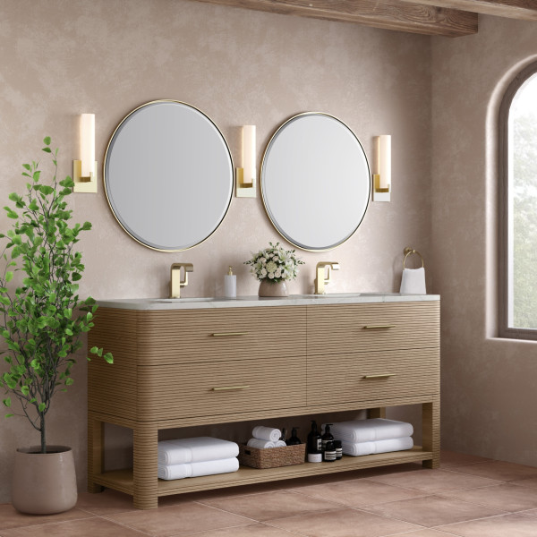 James Martin D704-V72-PBO-3VSL 72" Double Vanity Oak w/ Victorian Quartz Top