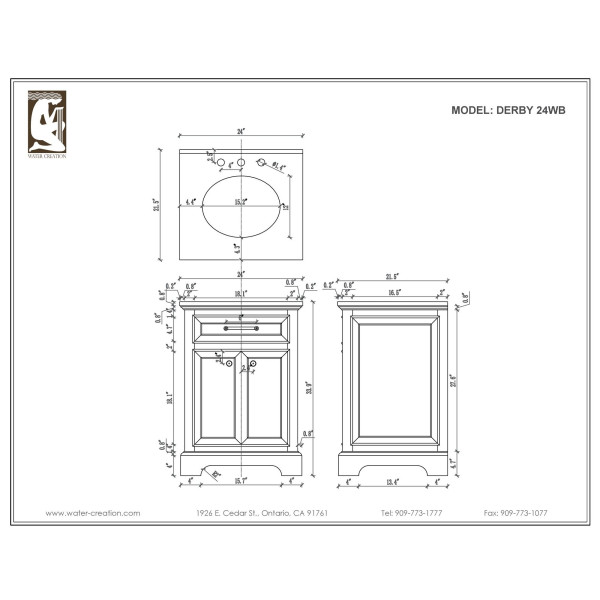 Water Creation Derby 24WB 24" Single Bath Vanity With Matching Mirror