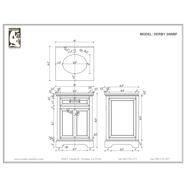Water Creation Derby 24WBF Single Vanity With Matching Mirror And Faucet