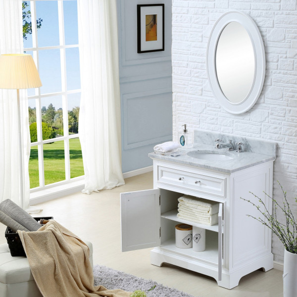 Water Creation Derby 30WF 30" Solid White Single Bath Vanity And Faucet