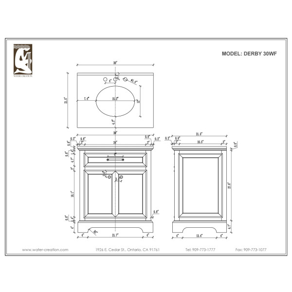 Water Creation Derby 30WF 30" Solid White Single Bath Vanity And Faucet