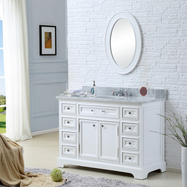 Water Creation Derby 48WF 48" Solid White Single Sink Bath Vanity & Faucet