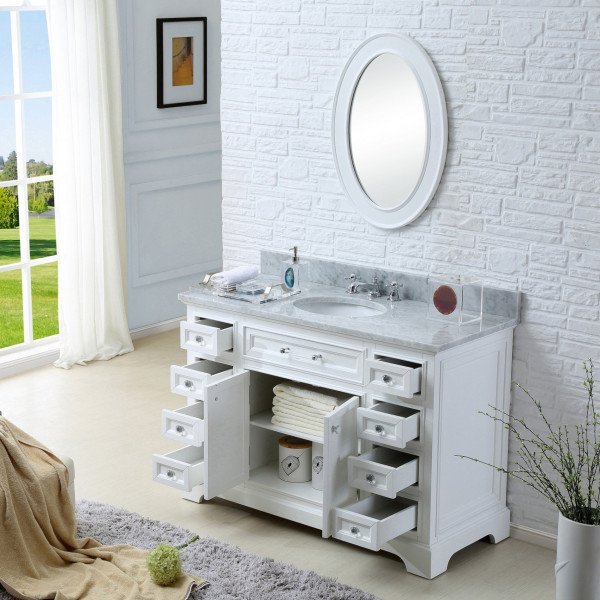 Water Creation Derby 48WF 48" Solid White Single Sink Bath Vanity & Faucet