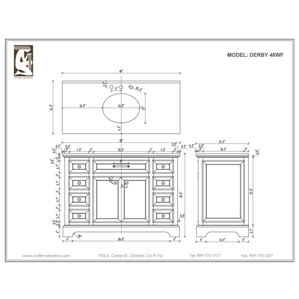 Water Creation Derby 48WF 48" Solid White Single Sink Bath Vanity & Faucet