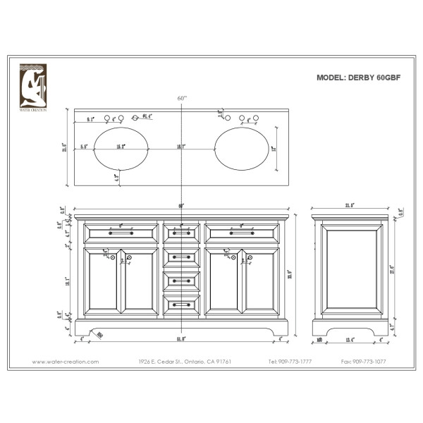 Water Creation Derby60GBF Double Sink Bath Vanity with Mirrors And Faucets