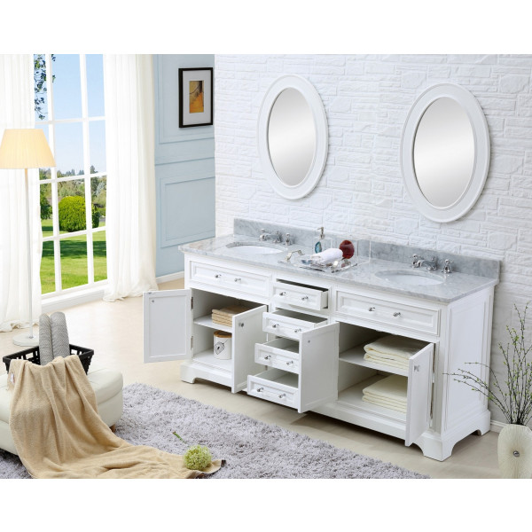 Water Creation Derby 60WF 60" Solid White Double Sink Bath Vanity & Faucet