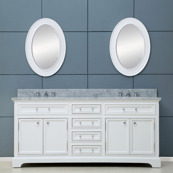 Water Creation Derby 60WF 60" Solid White Double Sink Bath Vanity & Faucet