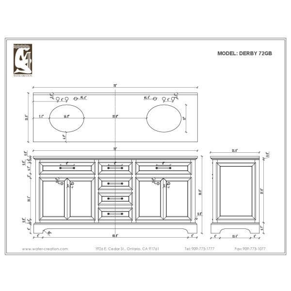 Water Creation Derby72GB Double Sink Bathroom Wood Vanity with Mirrors