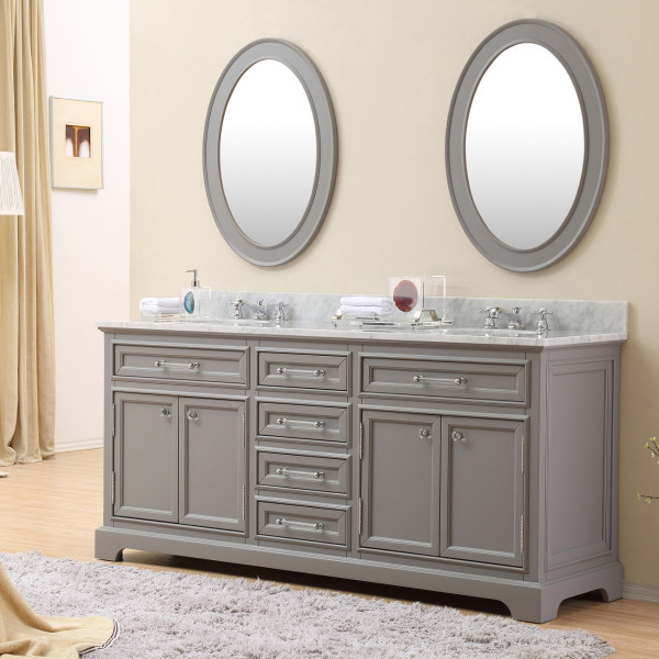 Water Creation Derby72GBF Grey Double Sink Vanity with Mirrors And Faucets