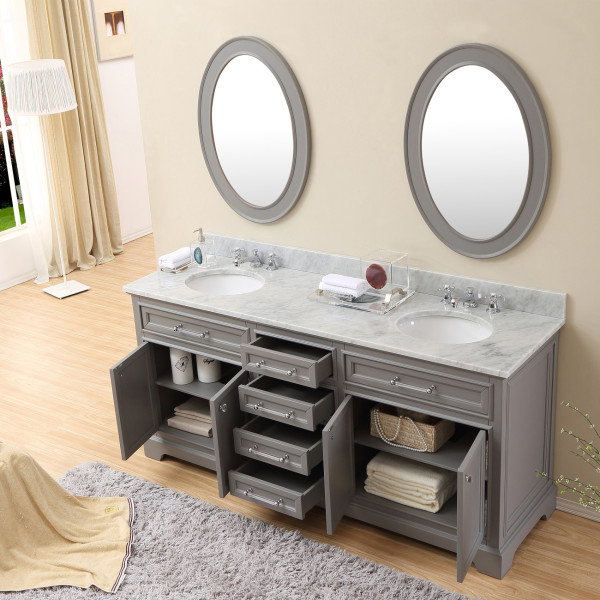 Water Creation Derby72GF 72" Cashmere Grey Double Sink Vanity with Faucet