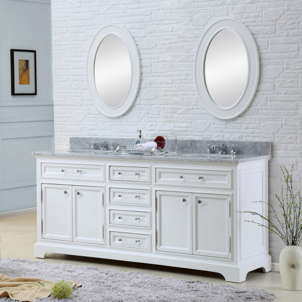 Water Creation Derby 72WBF 72" White Double Vanity With Mirrors And Faucets