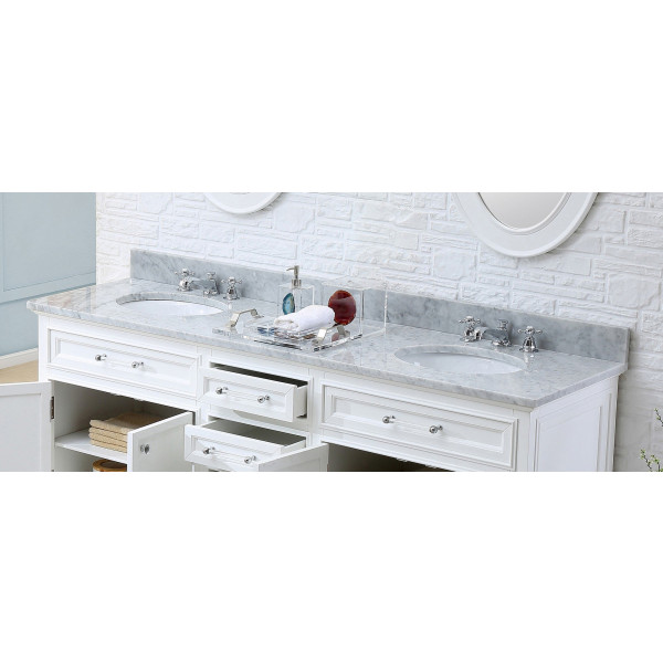 Water Creation Derby 72WBF 72" White Double Vanity With Mirrors And Faucets