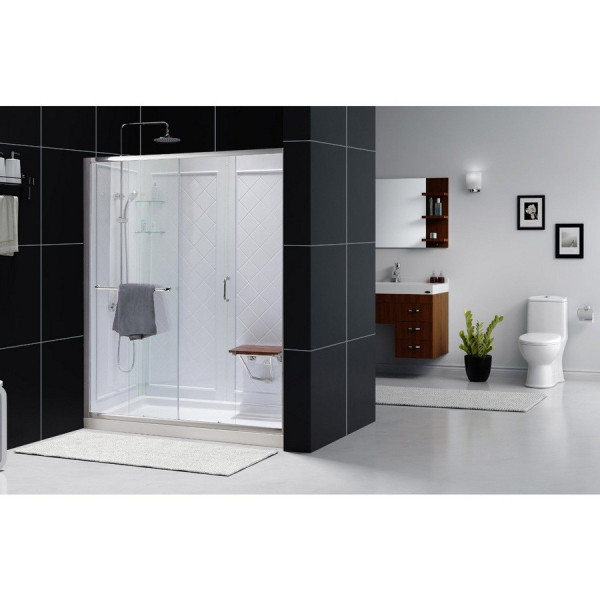 Dreamline DL-6116C-CL Clear Shower Door, 30" by 60" Base and Backwall Kit