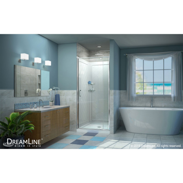 DreamLine DL-6217C-01CL Flex Chrome Frameless Shower Door Backwall and Base Kit