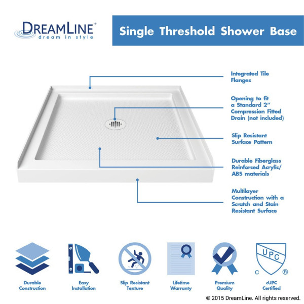 DreamLine DL-6217C-01CL Flex Chrome Frameless Shower Door Backwall and Base Kit