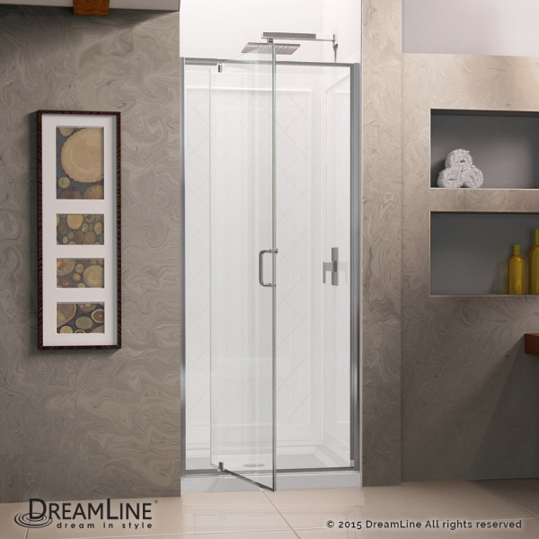 DreamLine DL-6217C-01CL Flex Chrome Frameless Shower Door Backwall and Base Kit