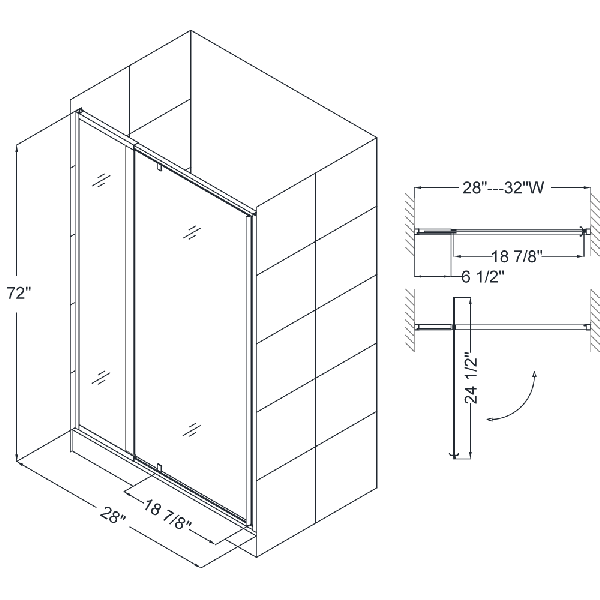 DreamLine DL-6217C-01CL Flex Chrome Frameless Shower Door Backwall and Base Kit