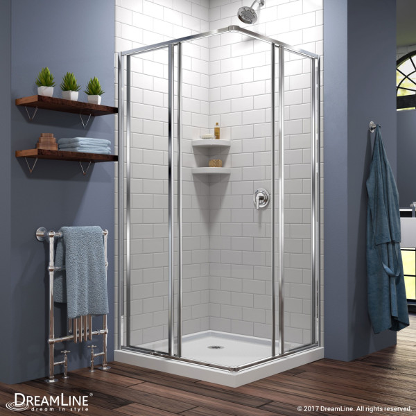 DreamLine DL-6709-01 Chrome Cornerview Sliding Shower Enclosure with Base