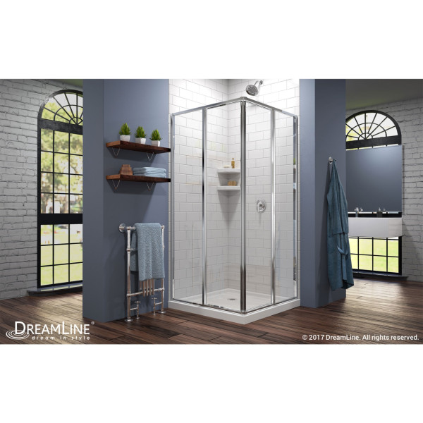 DreamLine DL-6709-01 Chrome Cornerview Sliding Shower Enclosure with Base